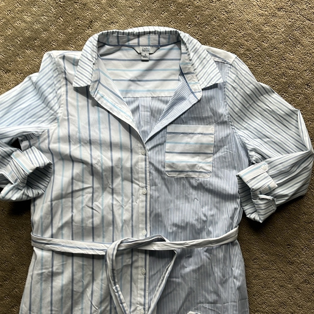 Croft & Barrow mixed Stripe Blue poplin Shirt Dress with Belt, NWOT medium - Picture 6 of 8